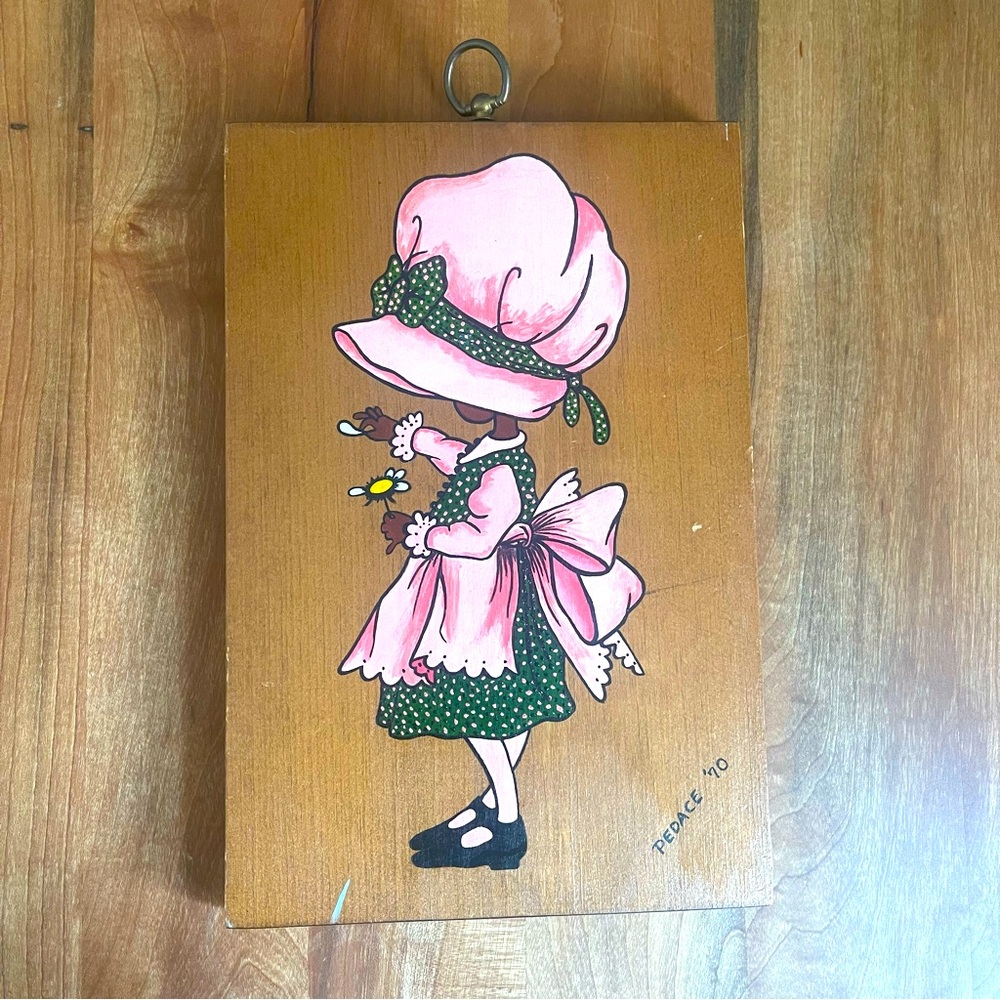 Vintage 70s Handmade Painting Wood Black Prairie Girl Cottagecore Hobby 8 x 12